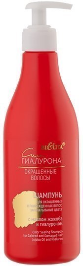 Шампуни шампунь для окрашенных и поврежденых волос «запечатывание цвета» с маслом жожоба и гиалуроном сила гиалурона белита, 500 мл