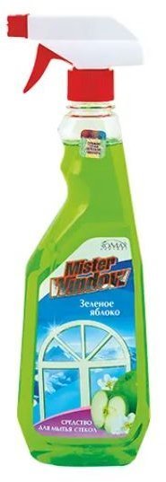Для очистки поверхностей средство для мытья стекол mister window зеленое яблоко romax, 750 мл