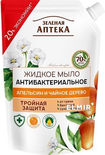 Мыло зеленая аптека жидкое мыло антибактериальное "апельсин и чайное дерево", 460 мл