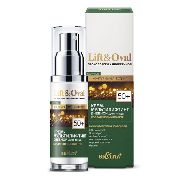 Кремы крем-мультилифтинг дневной для лица «коллагеновый контур» lift&oval 50+ белита, 50 мл