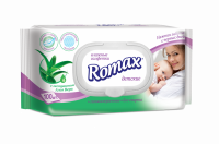 Для лица и тела влажные салфетки детские с экстрактом алоэ «romax» 100 шт.