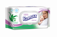 Для лица и тела влажные салфетки детские с экстрактом алоэ «romax» 63 шт.