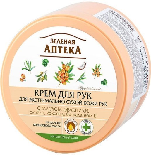Кремы, бальзамы зеленая аптека крем для экстремально сухой кожи рук с маслом облепихи,оливки, кокоса и витамином е, 300 мл