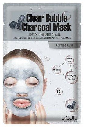 Маски для лица кислородная пузырьковая маска "clear bubble charcoal mask" labute cosmetic, 20 мл
