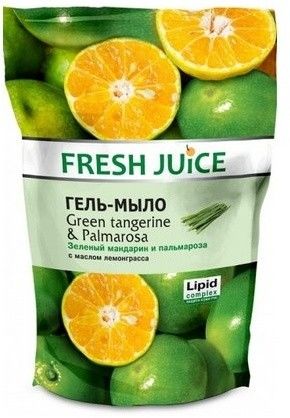 Мыло fresh juice гель-мыло для тела "зеленый мандарин и пальмароза" с маслом пальмарозы, эконом-упаковка, 460 мл