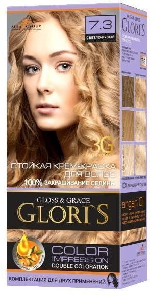 Окрашивание волос стойкая крем-краска для волос (2 применения) "gloss & grace" glori`s, № 7.3 светло-русый