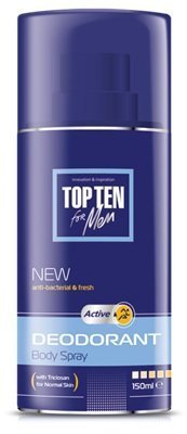 Дезодоранты дезодорант-спрей "active" для нормальной кожи top ten for men, 150 мл