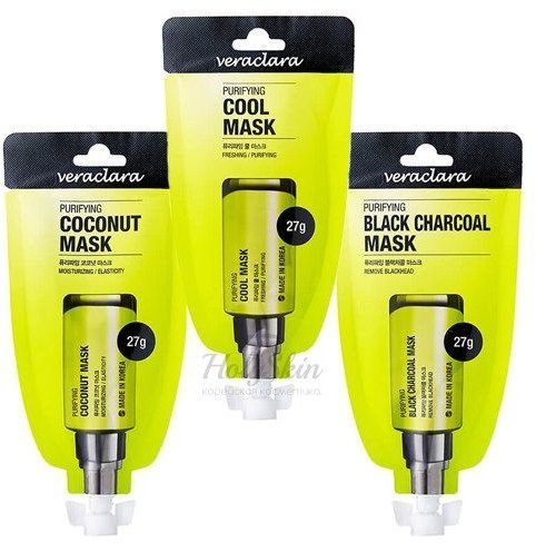 Маски для лица veraclara, маска для лица purifying black charcoal, 27 г