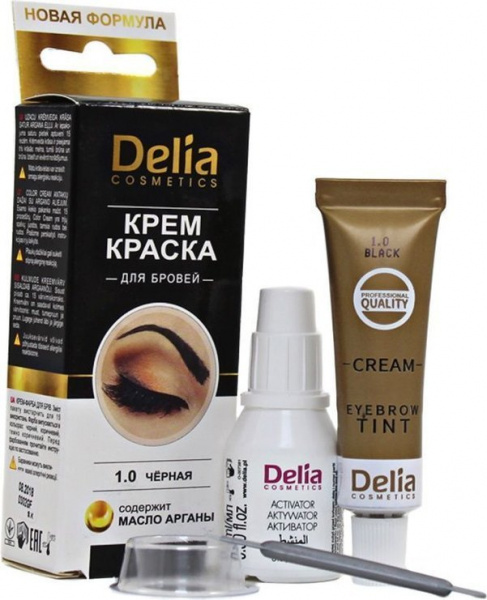 Для глаз и бровей крем-краска для бровей delia cosmetics с маслом арганы 1.0 черный, 15 мл