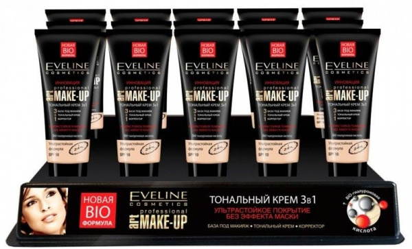 Для лица ультрастойкий тональный крем art professional make up 3 в 1 (набор 20 шт + 5 тестеров) eveline, 20x30 мл