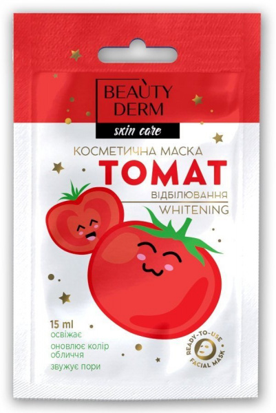 Маски для лица beauty derm skin care косметическая маска для лица отбеливающая томат, 15 мл
