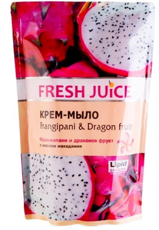 Мыло fresh juice крем-мыло "frangipani & dragon fruit" с маслом макадамии, эконом-упаковка, 460 мл