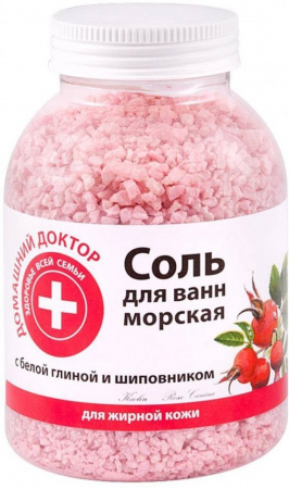 Пена, соль, масло для ванн соль для ванн морская "с белой глиной и шиповником" домашний доктор, 1000г