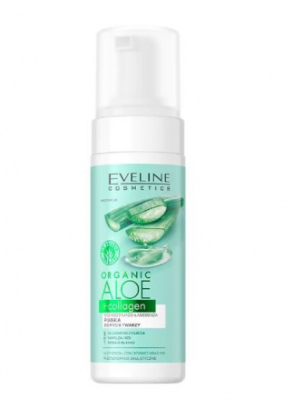 Очищение и умывание очищающе-успокаивающая пенка для умывания organic aloe + collagen eveline, 150 мл.