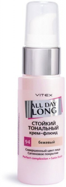Для лица витэкс all day long стойкий тональный крем-флюид тон 94 бежевый, 30 мл