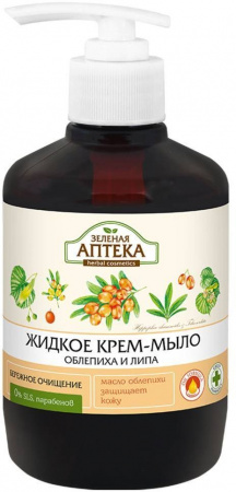 Мыло жидкое крем-мыло "облепиха и липа" зеленая аптека, 460 мл