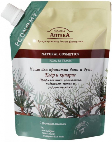 Кремы, масла, молочко для тела зеленая аптека natural cosmetics масло для принятия ванн и душа "кедр и кипарис", дой-пак, 200 мл