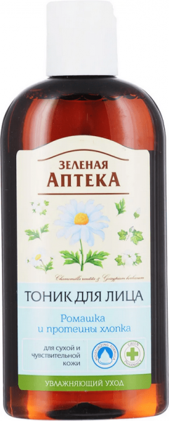 Тоники и лосьоны зеленая аптека тоник для лица "ромашка и протеины хлопка" для сухой и чувствительной кожи, 200 мл