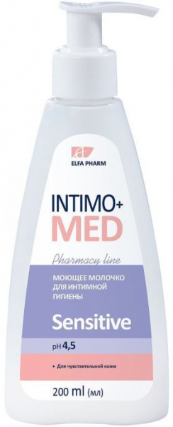 Интимная гигиена elfa pharm intimo+med моющее молочко для интимной гигиены "sensitive", 200 мл