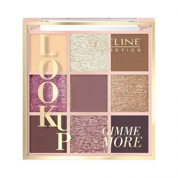 Для глаз и бровей палетка теней для век 9 цветов gimme more серии look up eveline, 10,8 гр