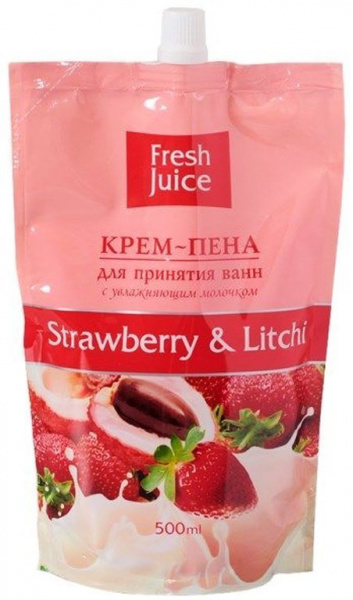 Пена, соль, масло для ванн крем-пена "strawberry & litch" дой-пак fresh juice, 500 мл