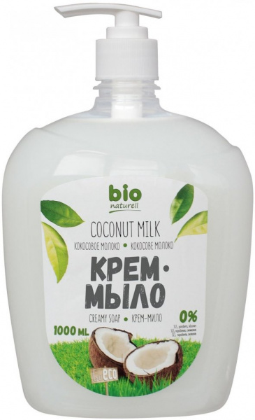 Мыло крем-мыло "кокосовое молоко" bio naturell, 1000 мл