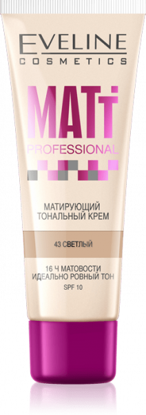 Для лица матирующий тональный крем "matt professional" eveline, №43 светлый, 30 мл