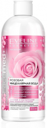 Мицеллярная вода мицеллярная вода розовая 3 в 1 facemed+ eveline, 400 мл