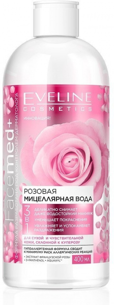 Мицеллярная вода мицеллярная вода розовая 3 в 1 facemed+ eveline, 400 мл