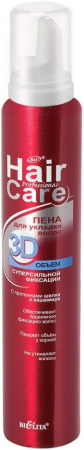 Стайлинг пена для укладки волос 3d объем суперсильной фиксации с протеинами шелка и кашемира белита, 300 мл
