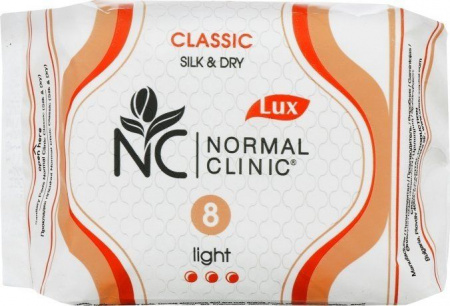 Интимная гигиена прокладки гигиенические "light classic silk & dry" (3 капли, 240 мм) normal clinic, 8 шт