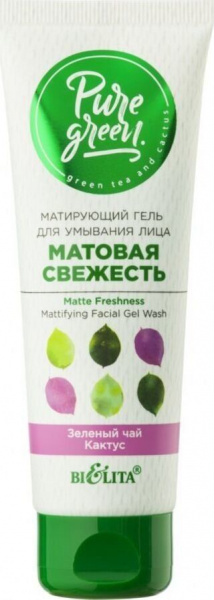 Очищение и умывание белита pure green матирующий гель для умывания лица "матовая свежесть", 75 мл