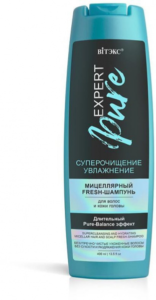 Шампуни витэкс expert pure мицеллярный fresh-шампунь "суперочищение. увлажнение" для волос и кожи головы, 400 мл