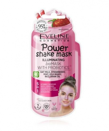 Маски для лица биoмаска сияние кожи с пробиотиками power shake mask eveline, 10 мл