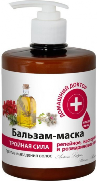 Бальзамы и кондиционеры бальзам-маска для волос репейное, касторовое, розмариновое масло "тройная сила" домашний доктор, 500 мл