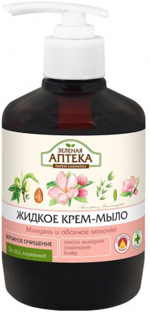 Мыло жидкое крем-мыло "миндаль и овсяное молочко" зеленая аптека, 460 мл