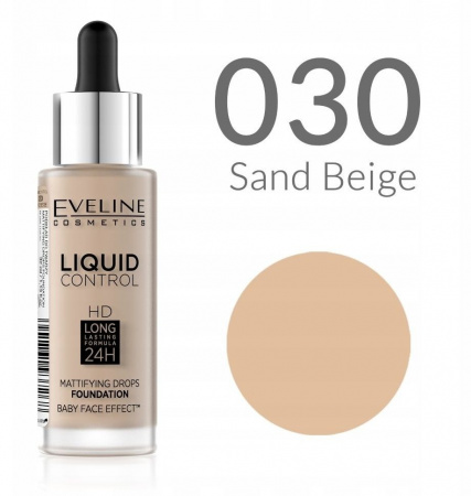 Для лица жидкая тональная основа "liquid control hd" eveline, 32 мл, №030 sand beige