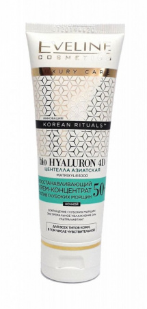 Кремы eveline korean rituals "bio hyaluron 4d" восстанавливающий крем-концентрат для лица против глубоких морщин ночной  50+, 50 мл