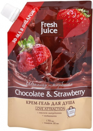 Гели для душа крем-гель для душа "chocolate & strawberry" дой-пак fresh juice, 200 мл