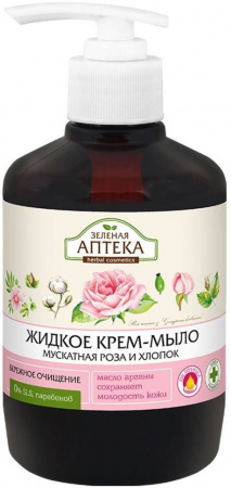 Мыло жидкое крем-мыло "мускатная роза и хлопок" зеленая аптека, 460 мл