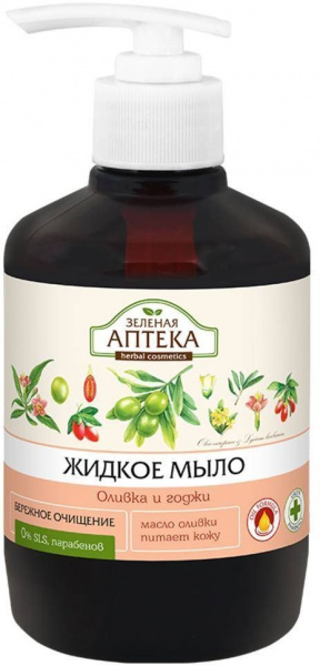 Мыло жидкое мыло "оливка и годжи" зеленая аптека, 460 мл
