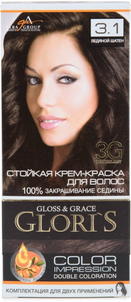 Окрашивание волос крем-краска для волос 3.1 “ледяной шатен" glori`s, 50 мл