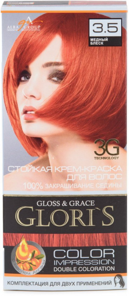 Окрашивание волос крем-краска для волос стойкая №3.5 медный блеск glori`s