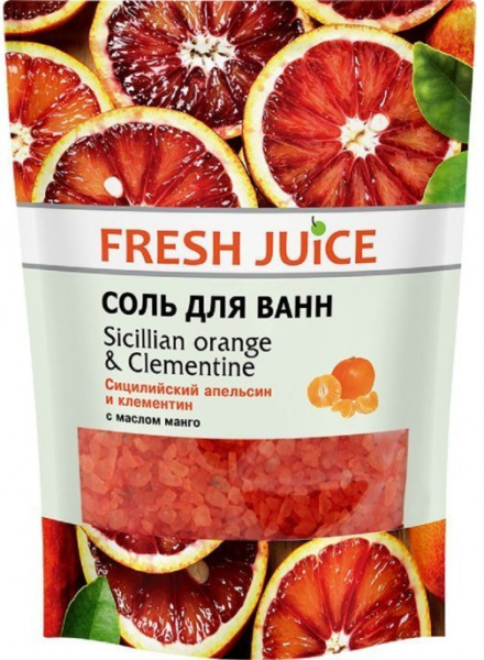 Пена, соль, масло для ванн fresh juice соль для ванн "sicilian orange & clementine" с маслом манго, эконом-упаковка, 500 г