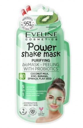 Маски для лица очищающая биомаска-пилинг с пробиотиками power shake mask eveline, 10 мл