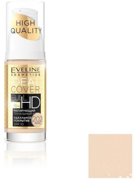 Для лица матирующий тональный крем "ideal cover full hd spf10" eveline, 30 мл, №202 pastel