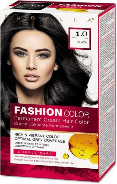 Окрашивание волос стойкая крем-краска для волос rubella fashion color 1.0 черный, 50 мл