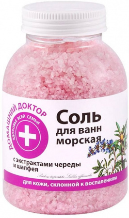 Пена, соль, масло для ванн соль для ванн морская "с экстрактами череды и шалфея" домашний доктор, 1000 г