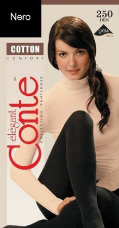 Колготки и чулки колготки из хлопка "cotton 250 den" conte, цвет nero (черный), 5-й размер