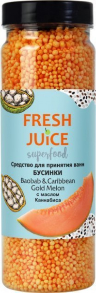 Пена, соль, масло для ванн fresh juice superfood средство для принятия ванн "baobab & caribbean. gold melon" с маслом каннабиса бусинки, 450 г